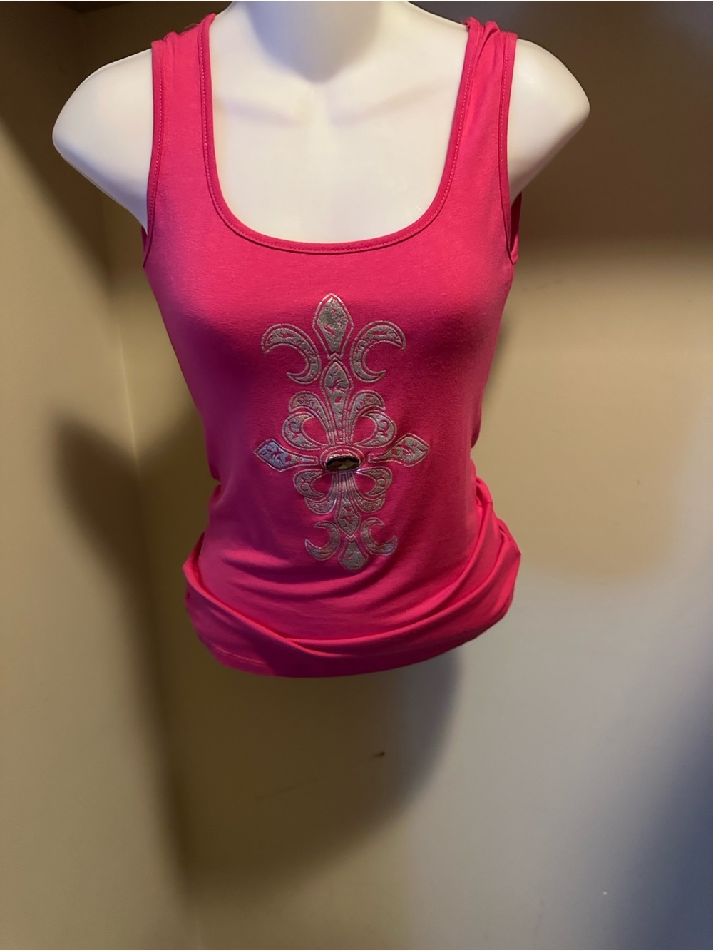 Women’s Hot Pink Embellished Scoop Neck Tank Top